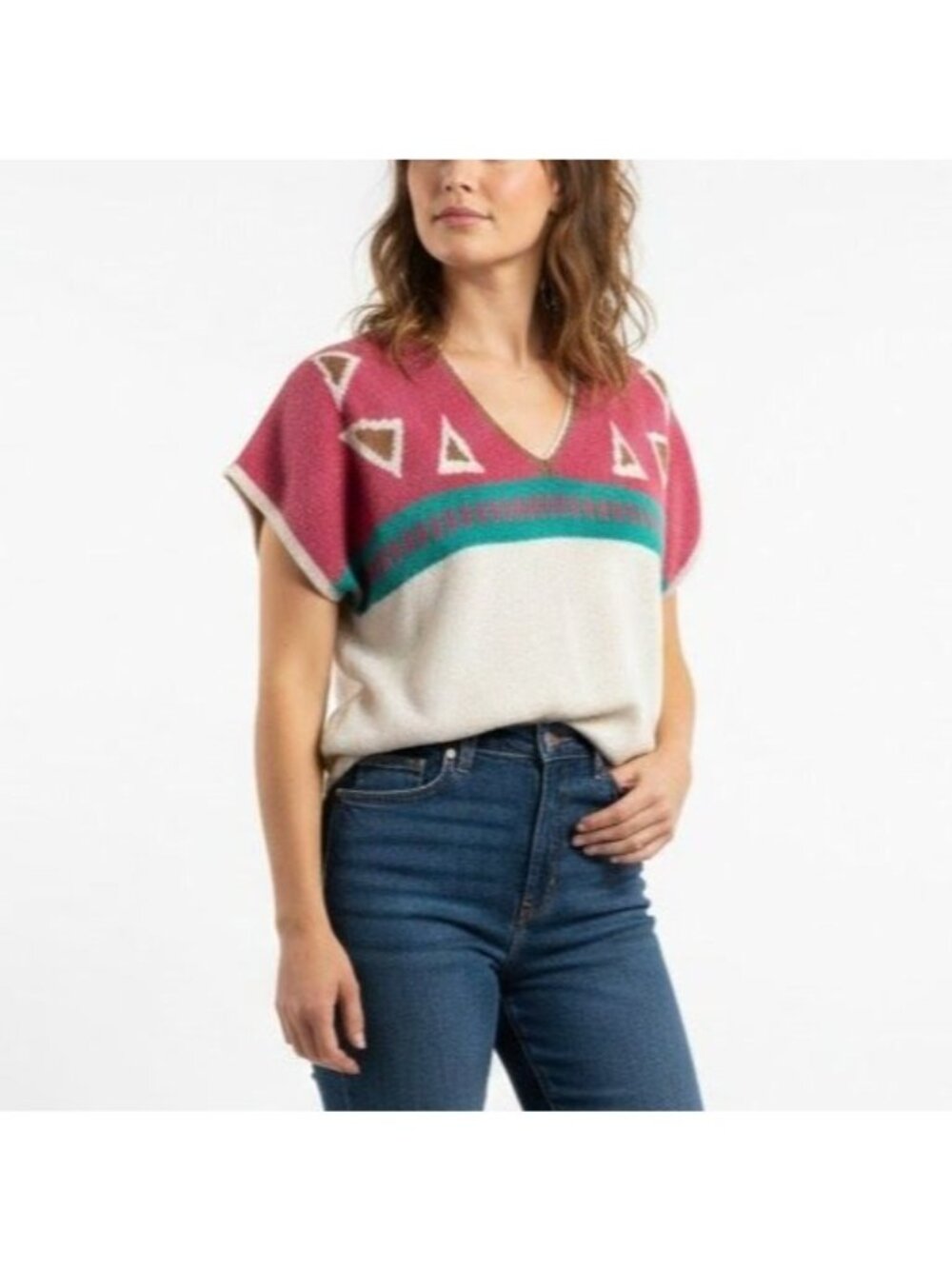 Vintage Koret Size S Multicolor Geometric Color Block Knit Sweater Vest Top